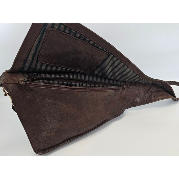 HTF Shveta Genuine Leather Cross Body Sling Bag Asymmetrical Purse Brown 14"x7" - Picture 6 of 9